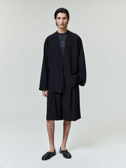 Wool Ripstop Relaxed Cropped Lapelless Jacket